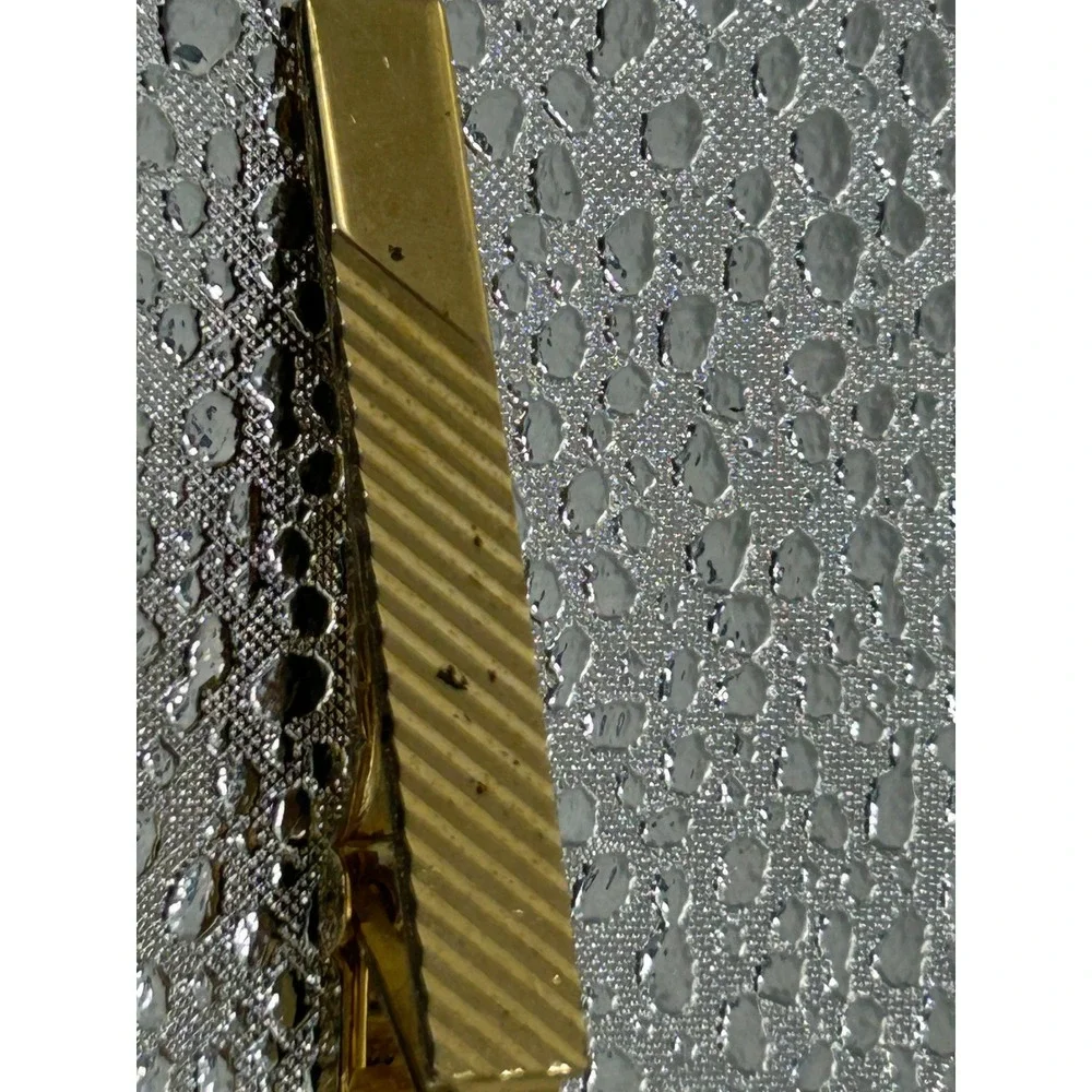 Vintage Gold Tone Ridged Tie Clip Mens‎ Formal Accessory Alligator Clasp Bar